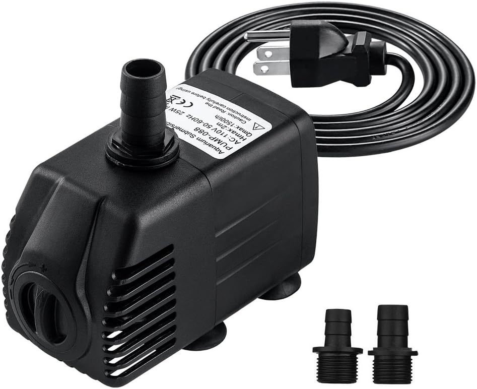 COCTIONE Submersible Pump 400GPH 25W Ultra Quiet Fountain Water Pumps for Aquarium, Fish Tank, Pond, Statuary, Hydroponics with 2 Nozzles & 5.9ft (1.5M) Power Cord 1500L/H 6.9ft High Lift