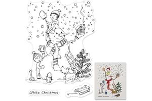 THREETOLS Merry Christmas Warm Clear Stamps Winter's Joy Snowman House Children Play Clear Rubber Stamps for Card Making Decoration and DIY Scrapbooking
