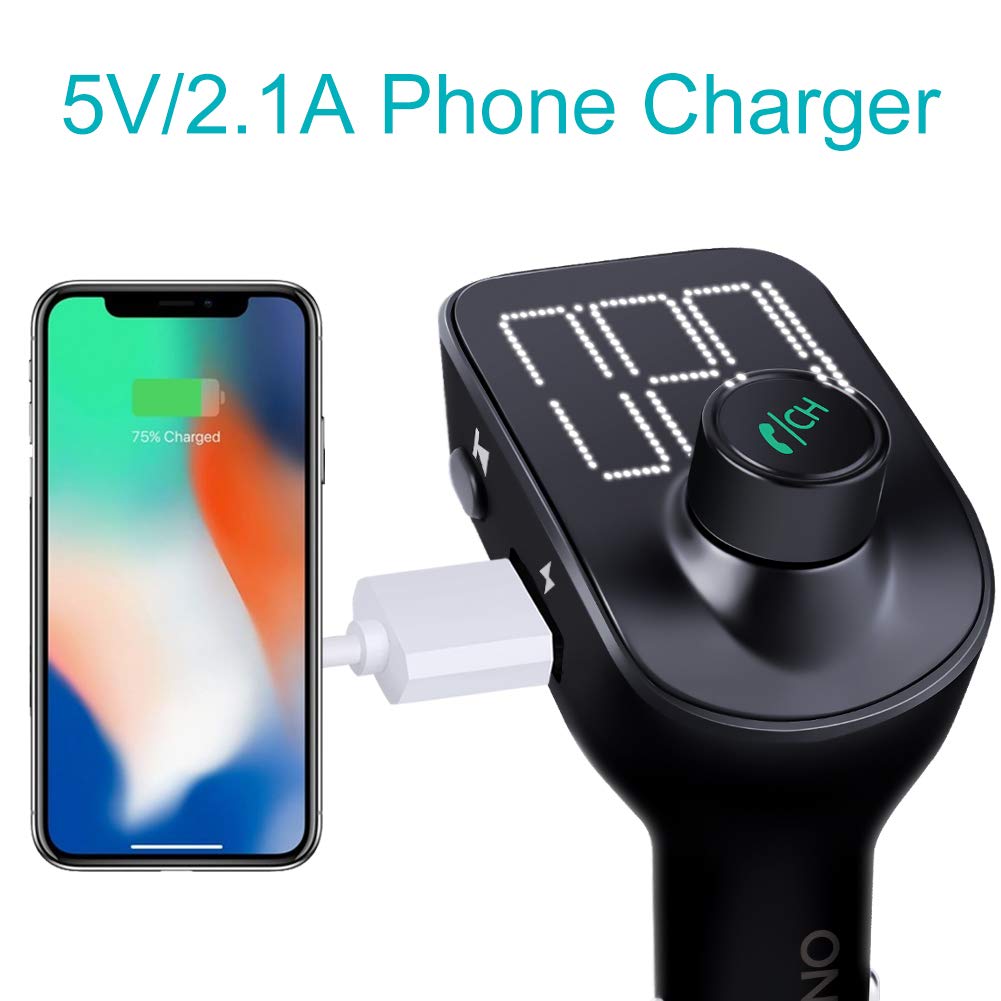 FM Transmitter, Bluetooth FM Transmitter Car Radio Adapter MP3 Player Wireless Car Charger Bluetooth 5.0 with Dual USB Ports, TF Card Slot, Hands-free Car Kits For iPhone, Android and Most Devices