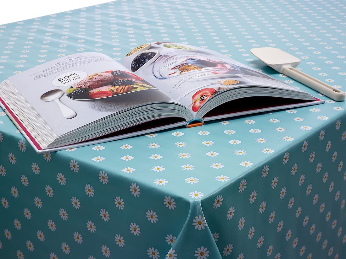 Duck Egg Small Daisy PVC Vinyl Wipeclean Tablecloth 140cm Round (55")