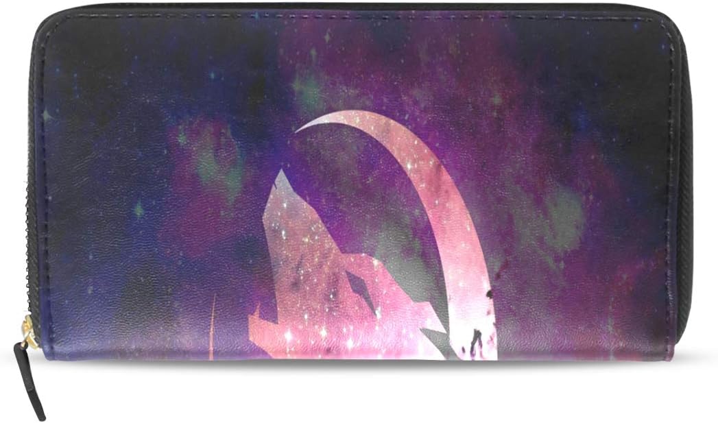 Clutch Wallet Bag Funny Galaxy Wolf Long Leather Wallets Zipper Around Credit Card Holder for Women/men