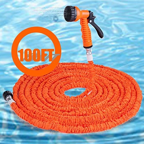 100FT Expandalble Garden Hose Water Pipe with 7 Modes Spray Gun (orange)