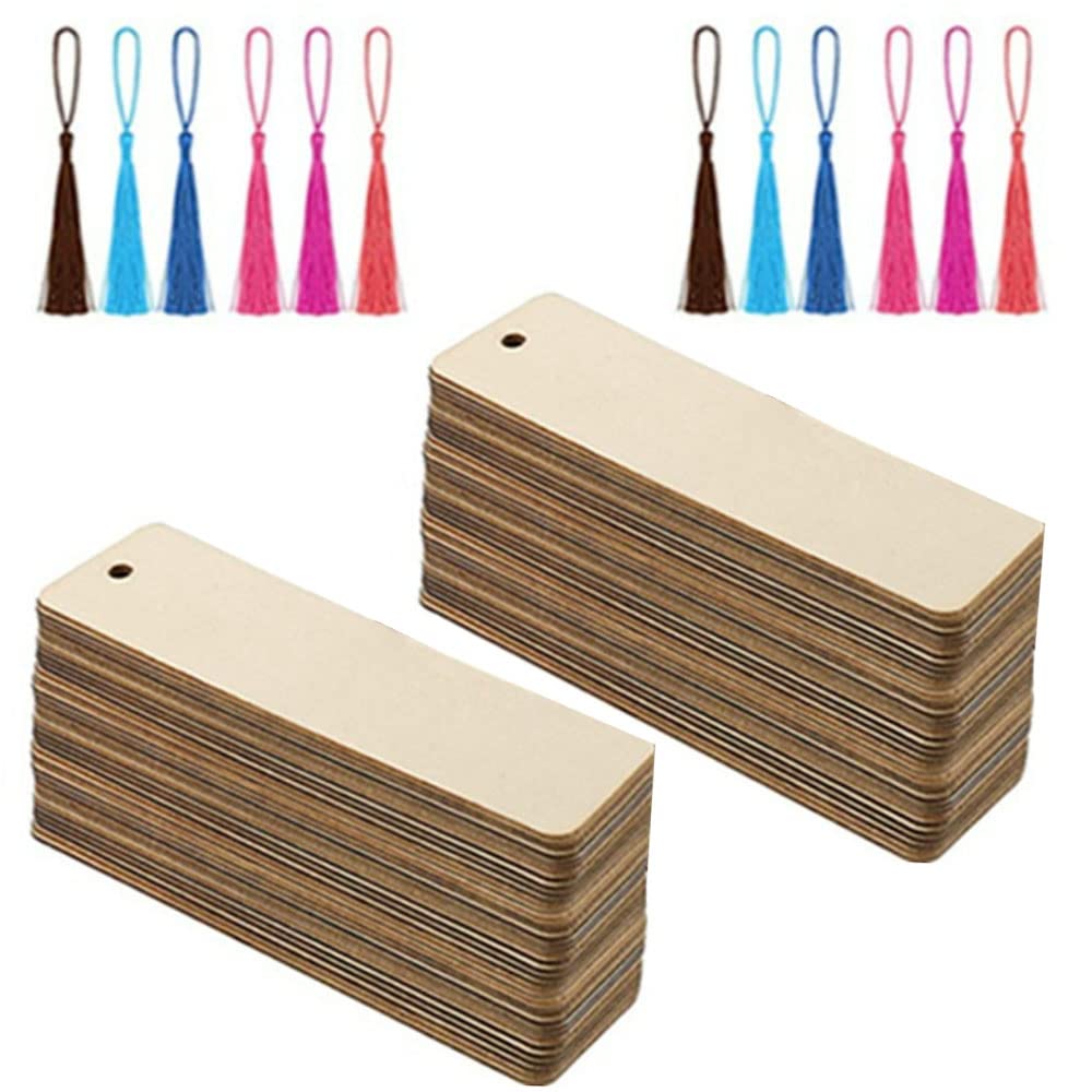 36 Pieces of Wooden Blank Bookmarks Gift Tags Bookmark Book Cards Decorations, Tassels Page Clip Book Paper