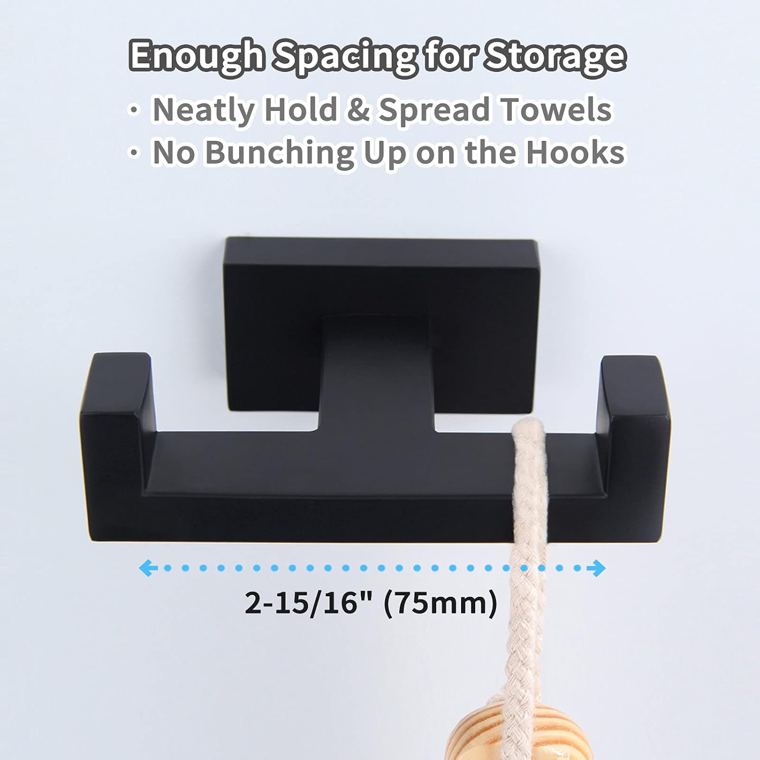Double Robe Hook, Angle Simple Stainless Steel Bath Towel Hook Coat Hook Purse Holder Kitchen Bathroom Shower Towels Dual Hook Washcloths Jackets Holder Wall Mount, Matte Black - - 