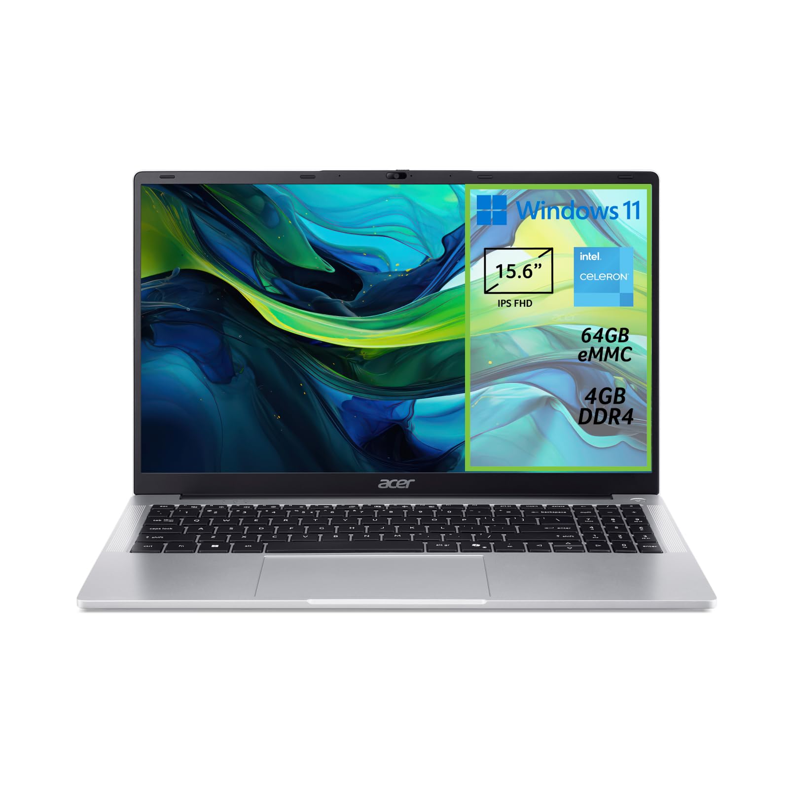 Acer Aspire Lite AL15-32P-C9QZ PC Portatile, Notebook, Processore Intel Celeron N4500, RAM 4 GB DDR4, eMMC 128 GB, Display 15.6" FHD IPS, Scheda Grafica Intel UHD Graphics, Windows 11 Home in S mode