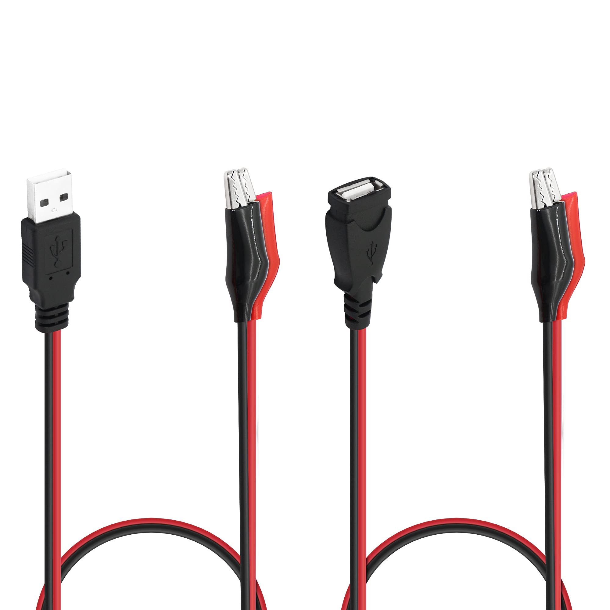 YACSEJAO Alligator Clip to USB Test Leads Red Black Wire Maximum 5A Current 19.7in/50cmAlligator Clips USB Test Cable(1 Male+1 Female)