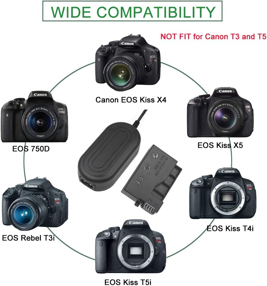 F1tp Ack E8 Ac Power Adapter Charger Dr E8 Dummy Battery Kit Replacement Lp E8 Battery Compatible Canon Eos Rebel T5i T4i T3i T2i Kiss X7 X6 X5 X4 700d 650d 600d 550d Cameras Camera