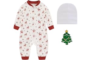 3-Piece Christmas Baby Gift Set, Custom Long Sleeve Footed Zippered Baby Bodysuit, Hat ans Teether Toy Christmas Gift Set for