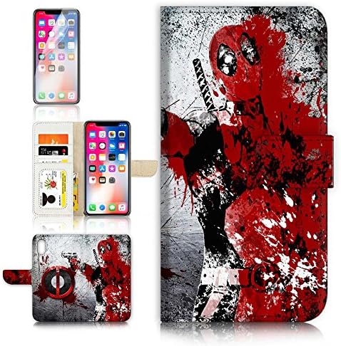 ( For iPhone X ) Flip Case Wallet Cover with Screen Protector - US B30022 - Deadpool Super Hero Ninja B30022