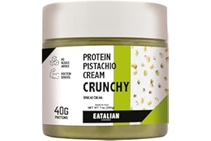 EATALIAN by AMZ BETTER Spreadable Crunchy Pistachio Protein Cream 7 oz/200 Grams, Pistachio Cream with Grains of Pistachio, Protein Paste, Sweet Taste, Ideal on Bread and for Filling Cakes, Made in Italy