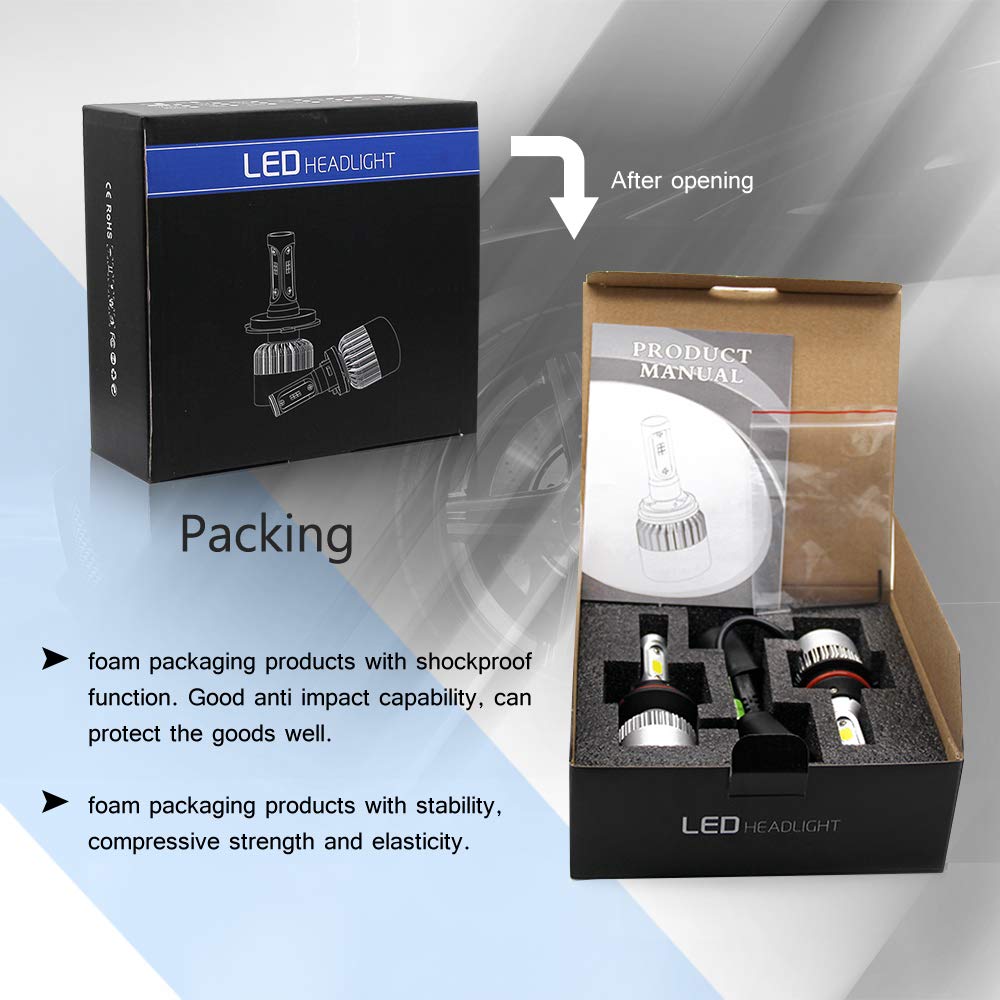 Jiuguang Pair LED Automobile Lamp Headlight Bulbs with Advanced LED COB Chips and All-in-One Conversion kit S2/8000LM/6500K H1 H4 H7 H11 H13 9005 9006 9007 3 Year Warranty (H11)