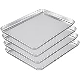 NINGWAAN 4 PCS Stainless Steel Baking Sheets, 12 x 16 x 1 inch Cookie Sheets Pans Bakeware Oven Tray for Cooking Roasting Baking