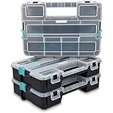 Navaris Plastic Storage Box - Stackable Organizer Case with Adjustable and Removable Divider Compartment for Tools, Small Items, Jewelry - 3 Boxes