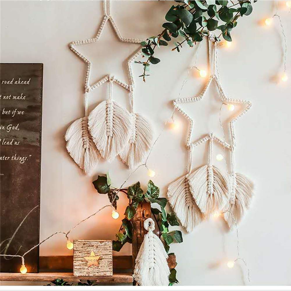 Aotoer Creative Star Designed Dream Catcher Handmade Cotton Macrame Wall Hanging Tapestry Home Decoration Ornament Christmas New Year Festival Halloween Craft Gift