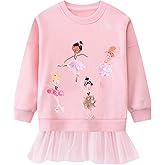 Tkria Toddler Girls Sweatshirt Dress Cotton Winter Long Sleeve Shirts with Tutu Skirts Kids Casual Pullover Outwear 2-7 Years