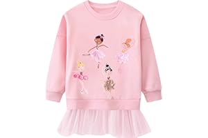 Tkria Toddler Girls Sweatshirt Dress Cotton Winter Long Sleeve Shirts with Tutu Skirts Kids Casual Pullover Outwear 2-7 Years