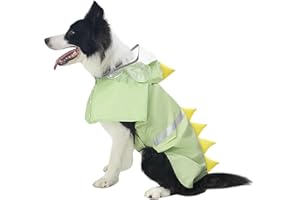 MAMORE Dog Raincoat, Waterproof Reflective Adjustable Hooded Dog Rain Coat with Leash Hole, Lightweight Breathable Pet Poncho for Dogs (Green Dinosaur, Large(22-37lb))
