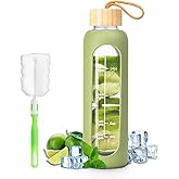 FrutPunch 18 OZ Glass Water Bottles, Water Bottle with Time Marker, Leakproof Glass Water Bottles with Silicone Sleeves, Suitable for Offices and Gyms. (Green)
