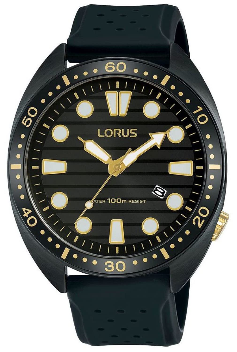 Lorus Men's Quartz Analog Watch with Silicone Strap RH927LX9, Black/White, Strip