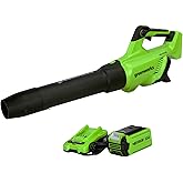 Greenworks 40V (120 MPH / 500 CFM) Leaf Blower, for damp autumn leaves, spring pollen, summer grass clippings, and winter debris across driveways, patios, Includes 2.5Ah Battery and Charger