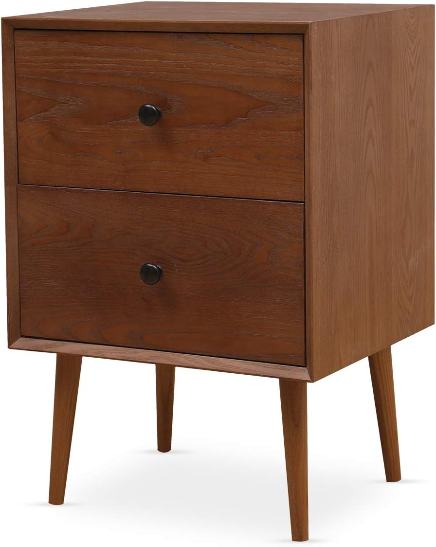 Hooseng Modern Nightstand with 2 Drawers Night Stand End Table Dresser for Home, Bedroom Accessories, Office, College Dorm, Steel Frame, Wood Top, Easy Pull Fabric Bins, Brown: Furniture & Decor