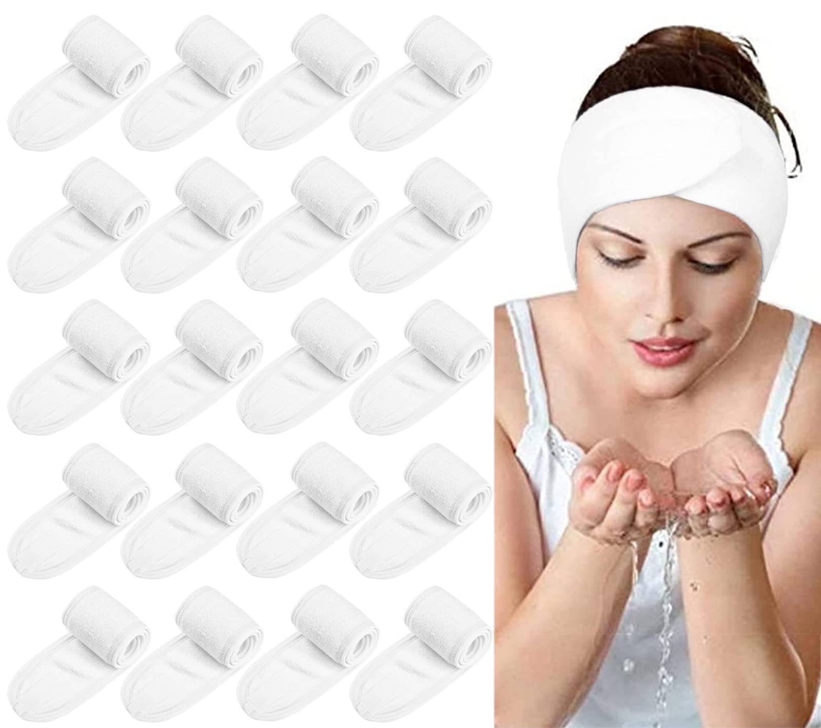 Photo 1 of 20PCS Facial Spa Headband Head Wrap Terry Cloth Headband for Washing Face Makeup Adjustable Stretch Towel with Magic Tape
