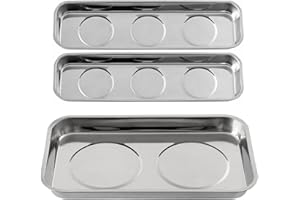 Rechabite 3 Pieces Magnetic Trays Set Stainless Steel Magnet Tool Tray Parts Holder for Screws, Sockets, Bolts, Pins, Mechanic's and Automotive