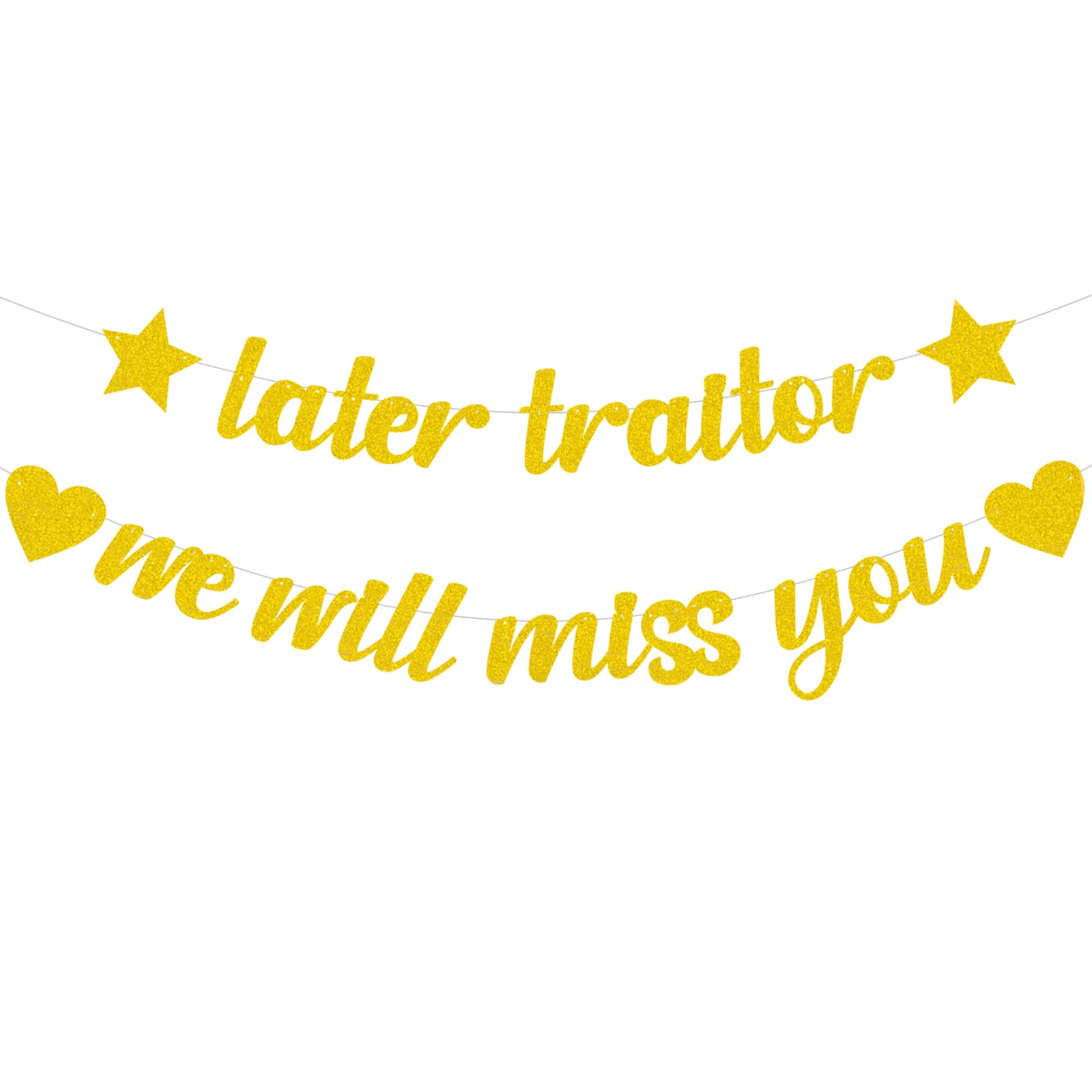 Elicola We Will Miss You with Later Traitor Banner Garland Bunting Backdrop for Ratirement Graduation Farewell Leaving Travel Party Decorations, Gold