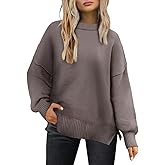 Lylinan Cozy Oversized Sweater for Women Side Slit Knit Pullover Crewneck Top for Fall Winter Outfits XS-XXL