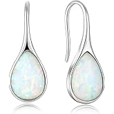 VESHON Opal Earrings 925 Sterling Silver Hook Drop Teardrop Gemstone Earrings October Birthstone Dangle Earrings Jewelry Gift for Women