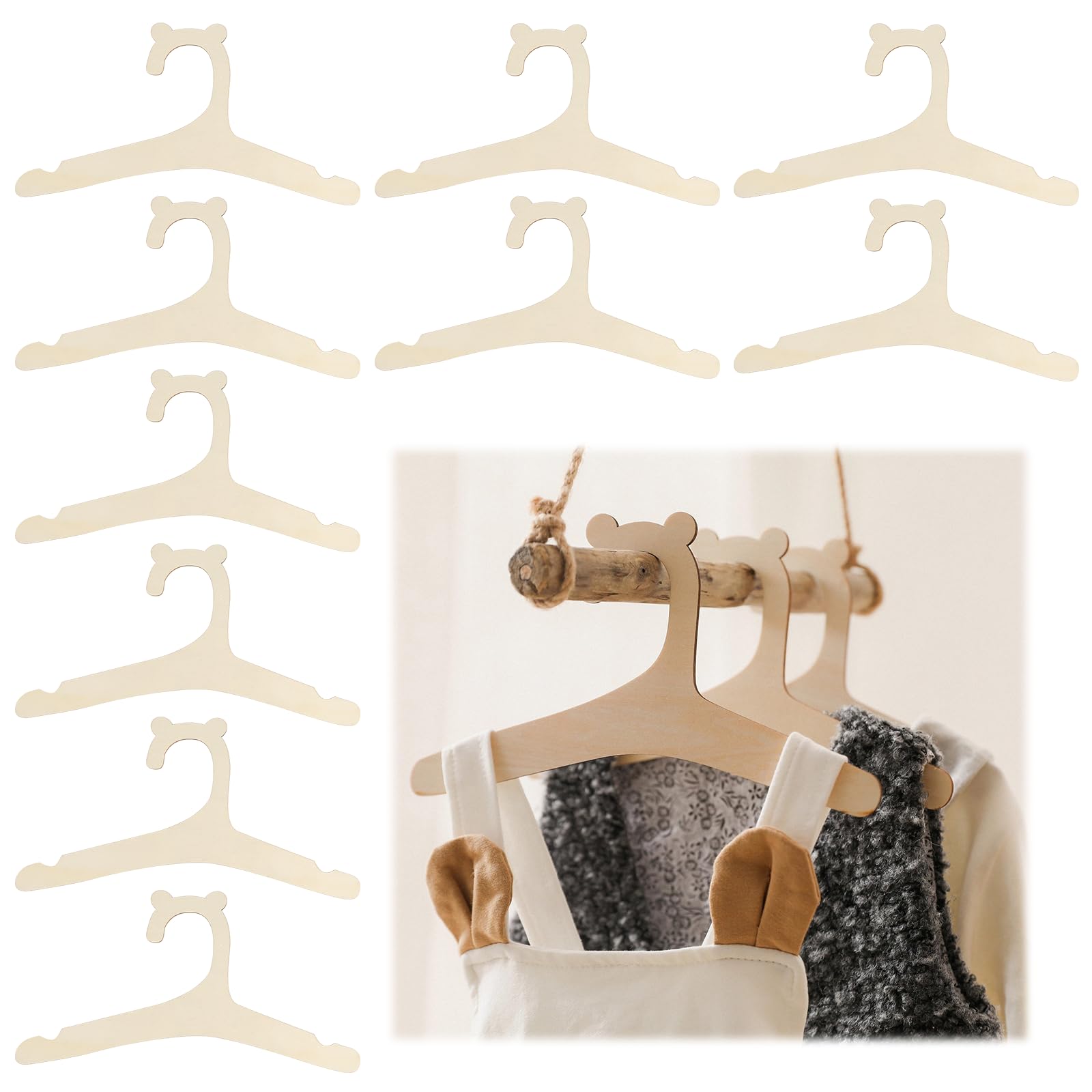 10PCS Baby Hangers - Space Saving, Non-Slip Wooden Hangers for Clothes, Coats & Toddler