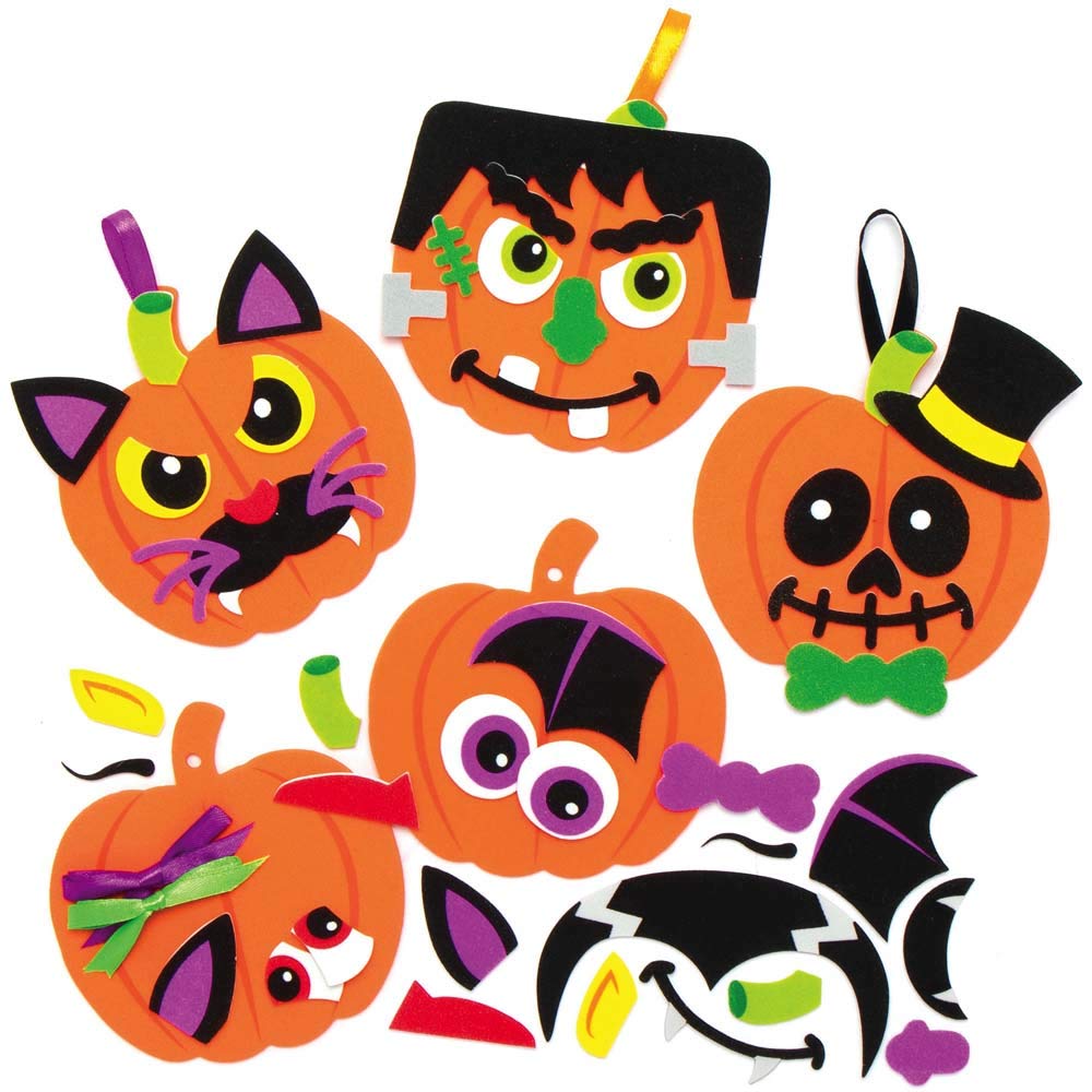 Baker Ross Pumpkin Mix and Match Halloween Decoration Kits - Pack of 8, Halloween Craft Kits for Kids, Foam Pumpkin Decoration Arts and Crafts (AX254), Black,Green,Orange,Purple