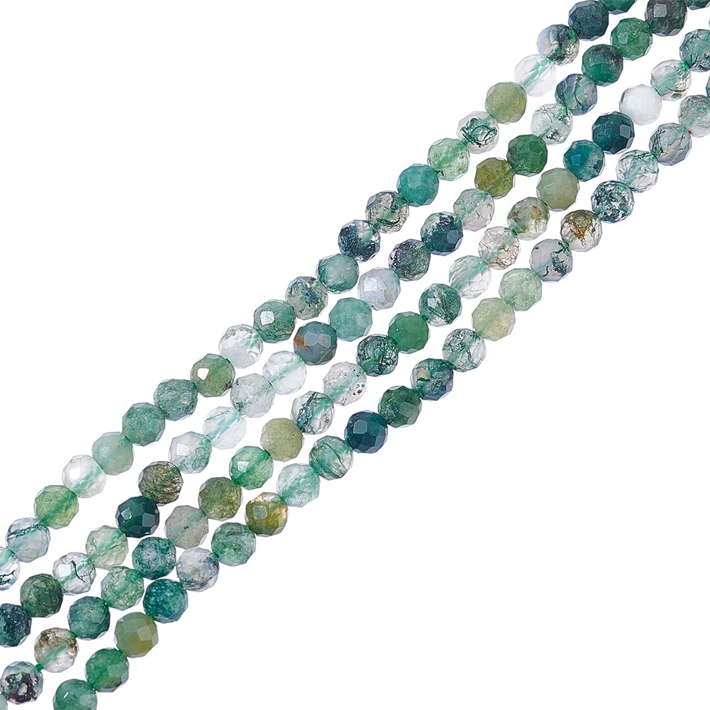 NBEADS about 246 Pcs 3mm Micro Faceted Gemstone Beads, Natural Moss Agate Beads Natural Stone Beads Curtain Beads Loose Beads for Necklace Bracelet Jewelry Making, Hole: 1mm