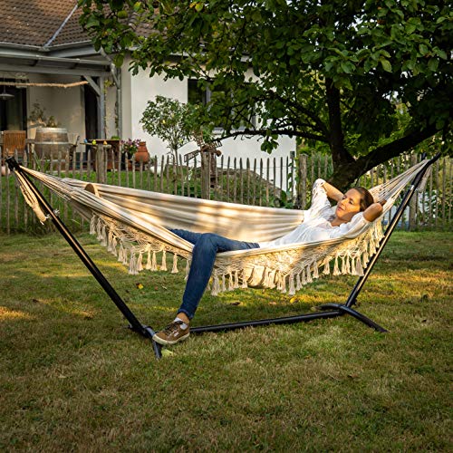 WOMA Hängematte mit Gestell für 2 Personen in 5 Farben - 160 x 241 cm Liegefläche - Hängematte Indoor & Outdoor aus… – Bild 3