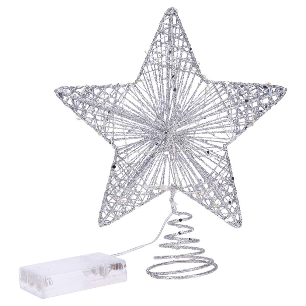 TOYANDONA 1Pcs Christmas Tree Star Topper,Christmas LED Light Up Tree Topper Decoration for Party Home Decor(Silver)