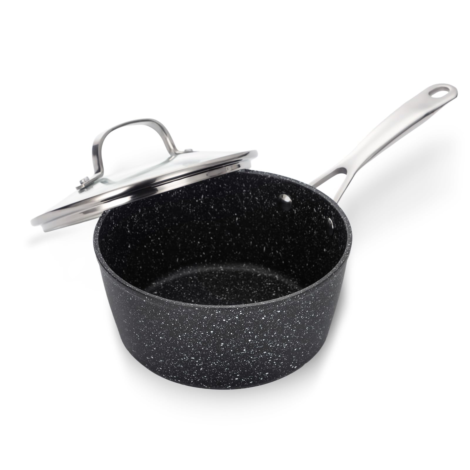 Photo 1 of UCC LIFE Nonstick Sauce Pan with Glass Lid, Chef's 2 Quart Stock Pot Classic Granite Saucier for Boiling, Steaming, Simmering
