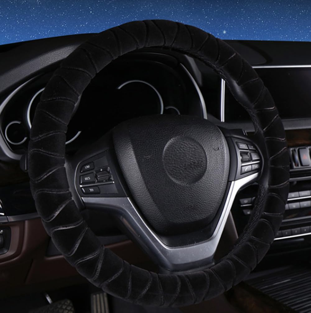 Steering Wheel Cover Faux Fur Winter Warm Steering Wheel Wrap Fits Most Car 37cm 38cm Size Interior Accessories Black