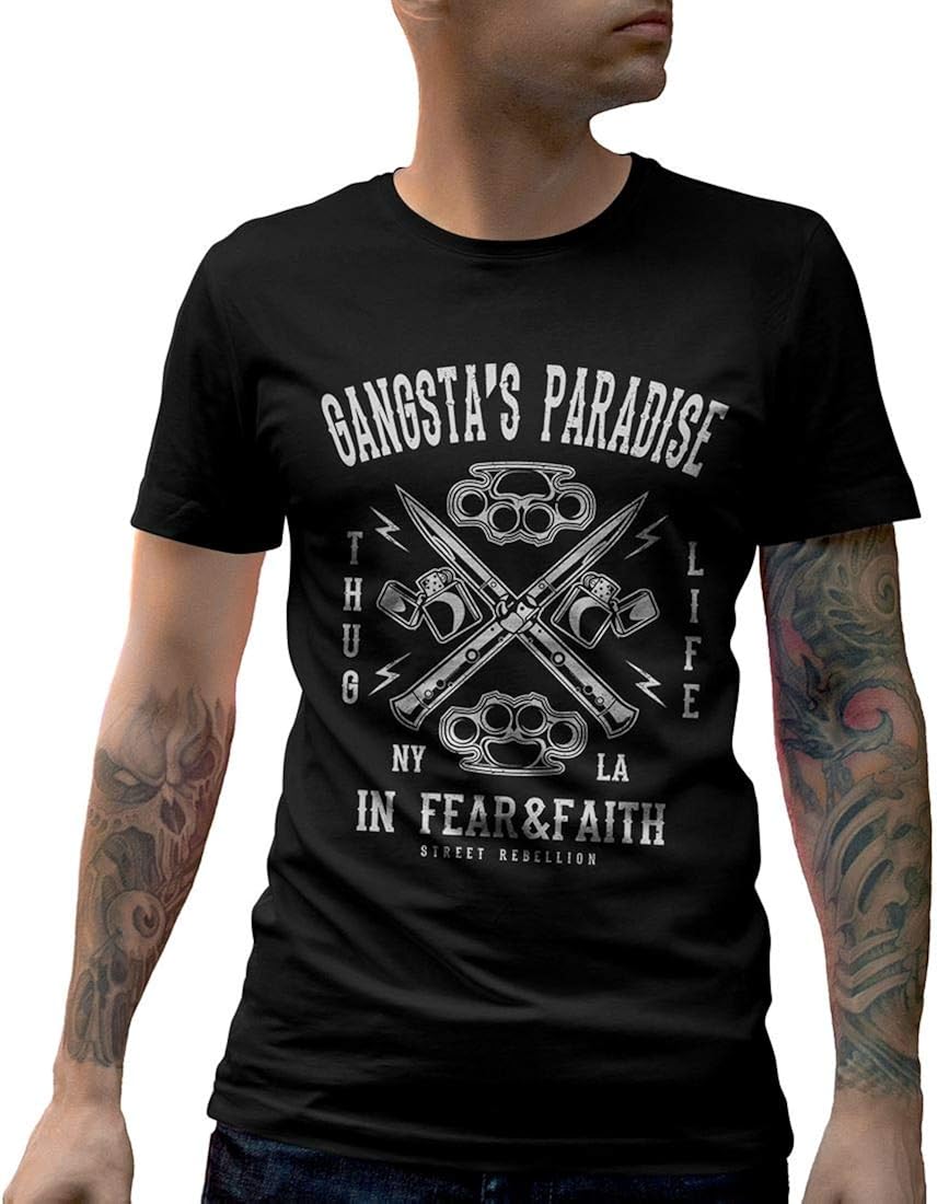 Gangsta's Paradise Retro Mens Crew Neck TShirt Amazon.co.uk Clothing
