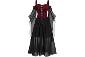 FARTEY Fairy Dress for Women Renaissance Medieval Gothic Dress Cold Shoulder Butterfly Sleeve Maxi Dress Steampunk Clothes