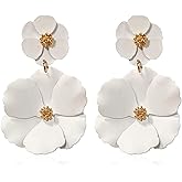 Aishgjia Large Double Flower Earrings Candy Color Metal Dangle Romantic Boho Sweet Gold Chic Wild Flower Statement Earrings for Women Wedding Party Jewelry