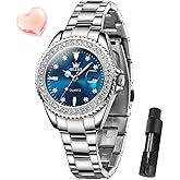 OLEVS Watches for Women Diamond with Date Luxury Leather Female Waterproof Women Wrist Watch Analog Dress Stainless Steel Ladies Watch Luminous Calendar Women Watch Green/Blue/Purple Dial