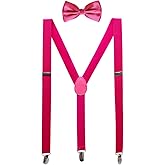 uxcell Men's Adjustable Elastic Strap Pre-Tied Bowties Y Back Suspenders And Bow Tie Set