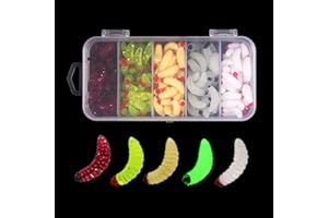 OriGlam 100pcs Soft Silicone Maggot Worm, Soft Artificial Bread Worm Fishing Lure, Biomimetic Earthworm Lures Worm Fishing Lures Simulation Bait Fake Worm
