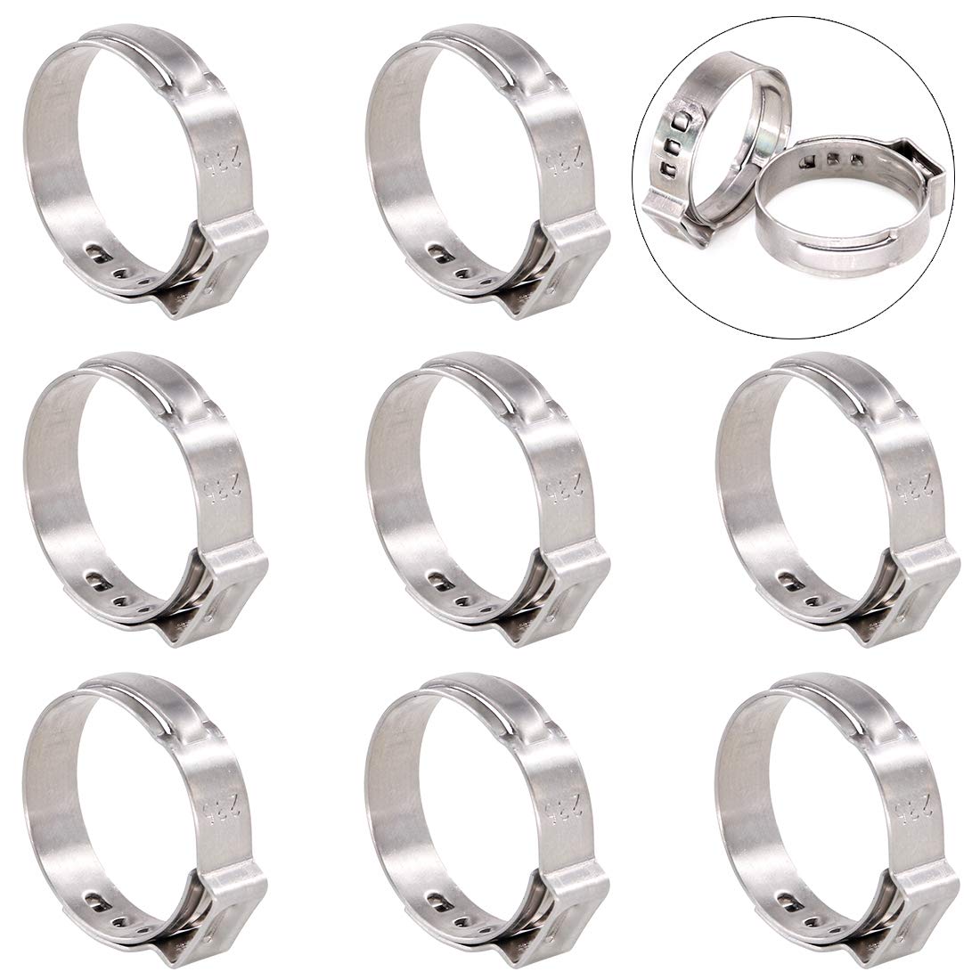 Swpeet 35Pcs 20.3-23.5mm Stainless Steel Single Ear Hose Clamps Assortment Kit Perfect for Automotive, Home Appliance Line