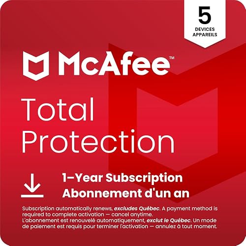 McAfee Total Protection 2026 Ready | 5 Device | Cybersecurity Software Includes Antivirus, Secure VPN, Password Manager, Dark Web Monitoring | 1 Year Subscription with Auto-Renewal | Online Code