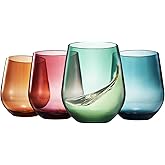 Tritan BPA-Free Plastic Shatterproof Stemless Wine Glasses, - 4 Set - Acrylic Glass Drinkware, Unbreakable Colored, Reusable, Dishwasher Safe, All Purpose Glassware 15oz - Tumblers, Indoor and Outdoor