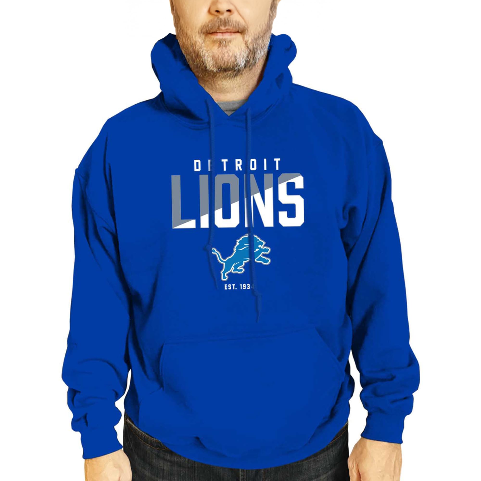 Team Fan Apparel Adult NFL Diagonal Fade Fleece Hooded Sweatshirt - Unisex Tagless - Officially Licensed Football Pullover (Detroit Lions - Royal, XX-Large) Image