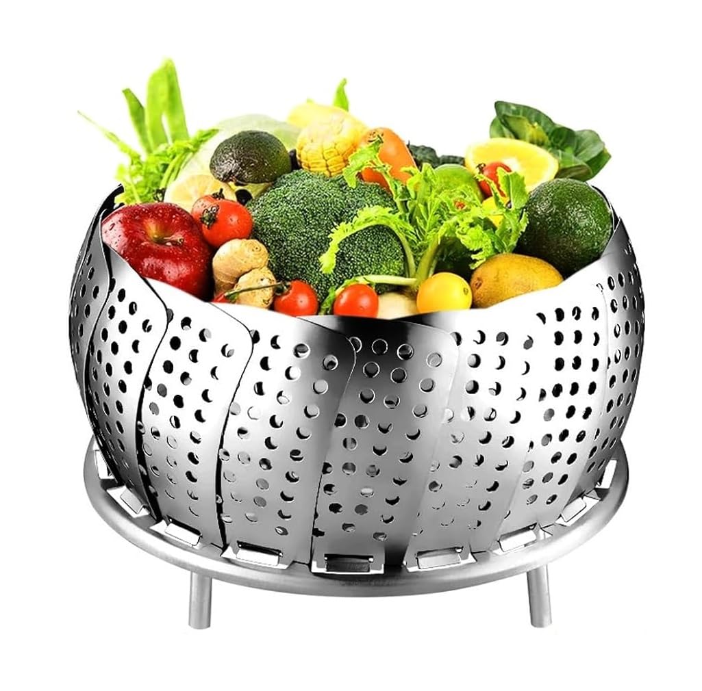 KOMUNJ Stainless Steel Steamer Adjustable Steamer Insert, Steamer Insert for All Pots from 15.2 to 25 cm, Steam Insert, Steamer Insert Pot