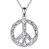 YAFEINI Peace Sign Pendant Necklace Celtic Knot 925 Sterling Silver Peace Symbol Jewelry Gifts for Women Men