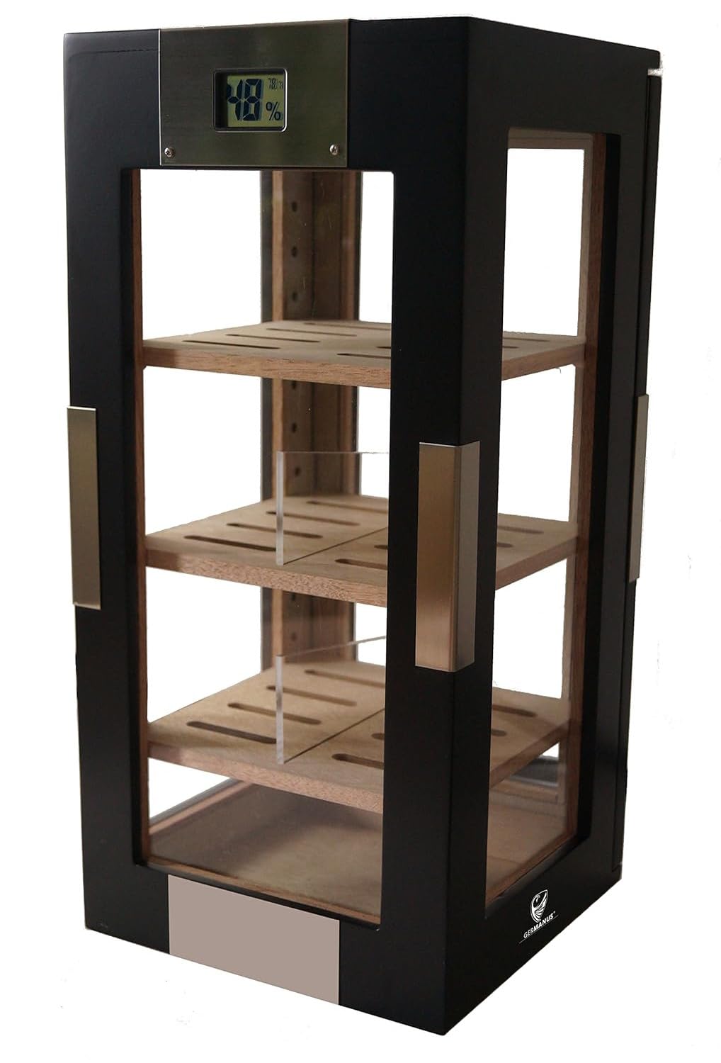 GERMANUS “Turricula” Humidor with Digital Hygrometer and GERMANUS Crystal Humidifier in Black
